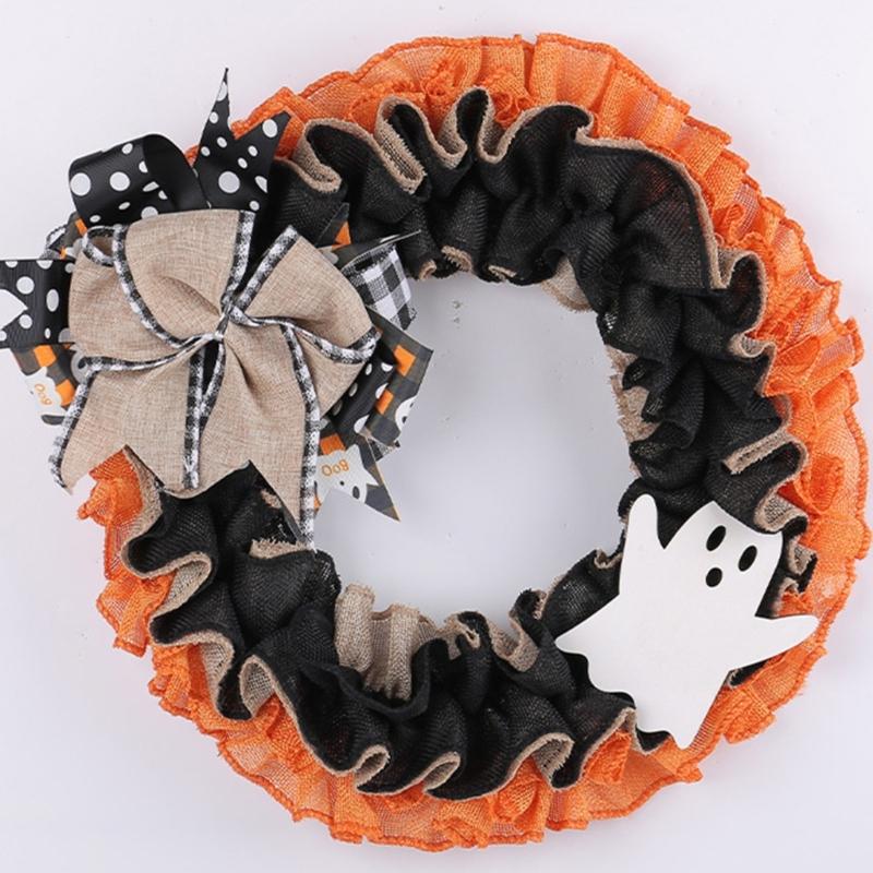 Halloween Holiday Wreath Hanging Ornaments Artificial Wreath for Front Door Farmhouses Garden Yard Halloween Decorations