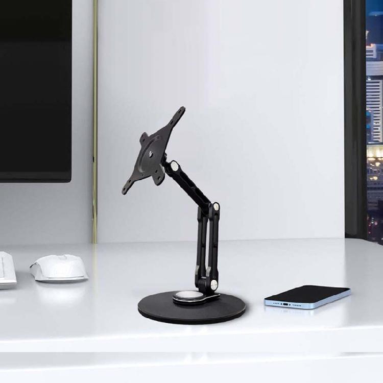 Foldable Aluminum Monitor Arm Stand For 19inch Screens Includes AntiSlip Pad And Smooth 360 Swivels