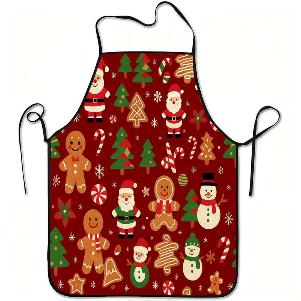 1pc Christmas Apron, Featuring Santa Claus, Gingerbread Man, And Snowman Designs, Made of Durable And Easy-To-Clean. It Has an Adjustable Waist Tie, S