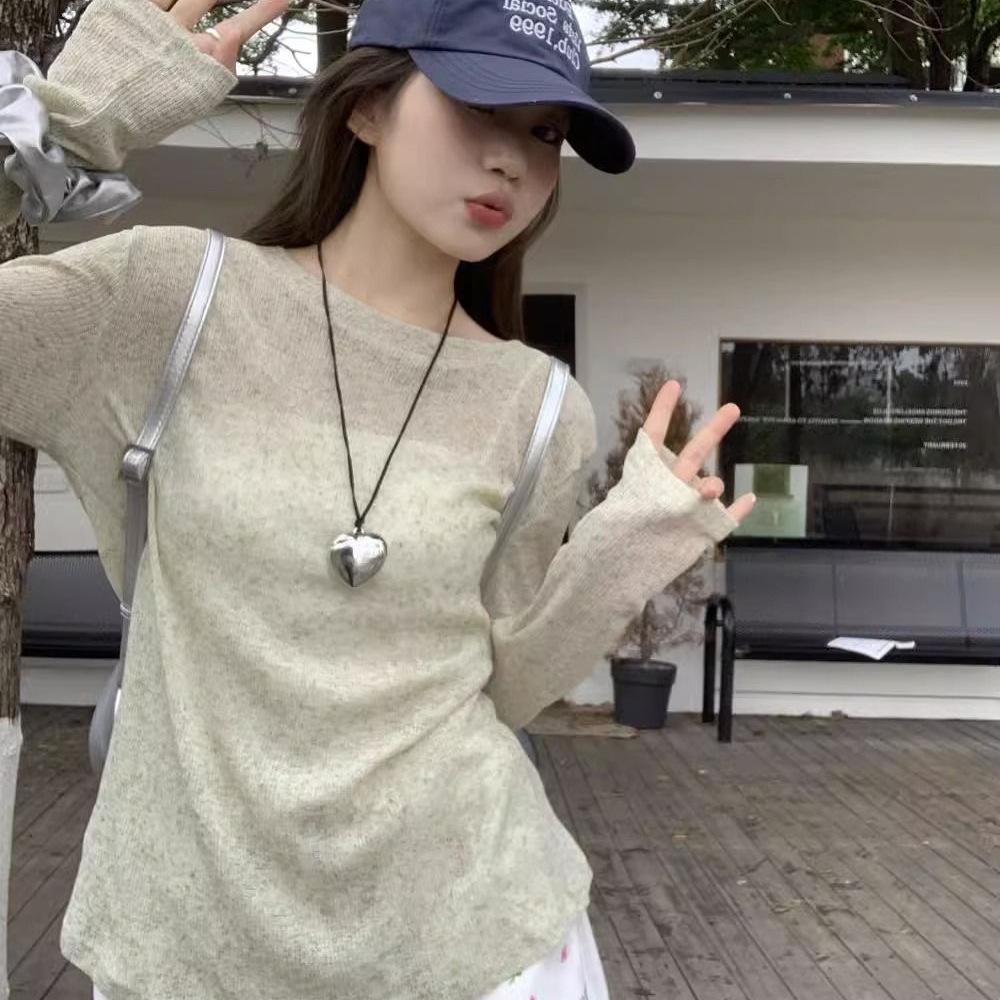 

Women s Lightweight Soft & Waxy Micro-Transparent Sunscreen Long Sleeve T-shirt - Chic Loose Spring/Autumn Cover-up Large зелений