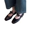 Blue Cabinet, Soft Leather French Single Shoes Women's Flat Bottom Bow Light Mouth Ballet Shoes Small Square Head Retro Mary Jane Shoes