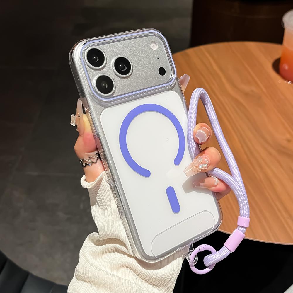 Transparent Acrylic for Magsafe Wrist Strap Case for iPhone 18 17 16 15 14 Pro Max Magnetic Lanyard Hard PC Shockproof Cover