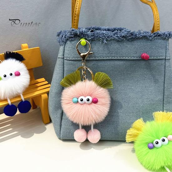 Ball Keychain with Metal Clasp Cartoon Plush Keychain, Fluffy Pompom Clasp, Soft Key Ring Backpacks Handbags Keys Decorative Pendant for Men