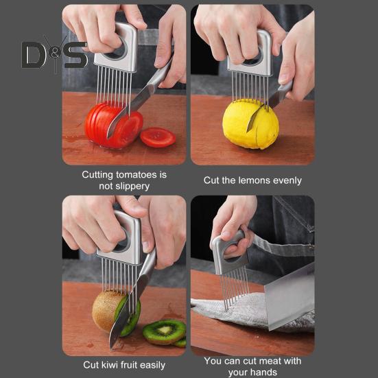 Držák na kráječ cibule Nerezová ocel Ergonomická rukojeť Naklepávač masa Nástroj na krájení zeleniny pro brambory rajčata mrkev ovoce citron maso kuchyňský gadget