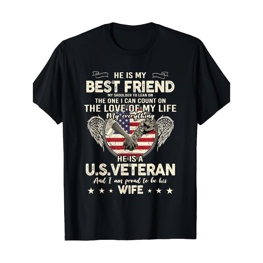 Proud US Veteran Wife T-Shirt - Spouse Apparel with American Flag & Dog Tag Design, Breathable -Like Fabric, Unisex Fit Short S разноцветный