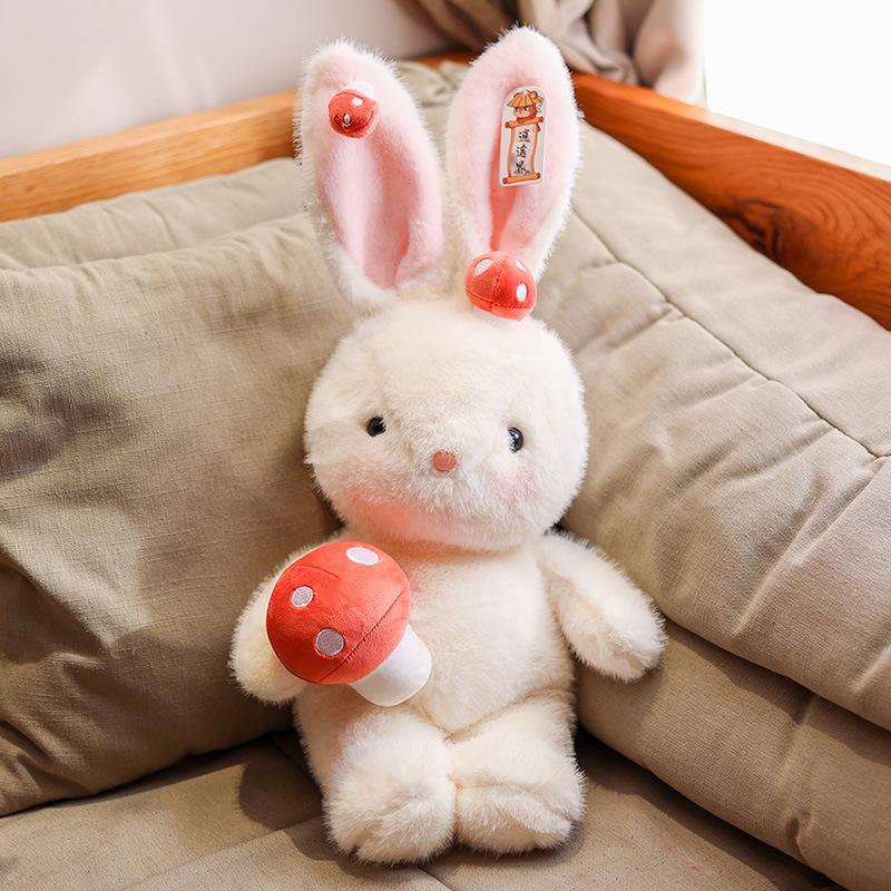 

New mushroom rabbit doll cute plush toy bunny doll little white rabbit doll birthday gift Length 30cm