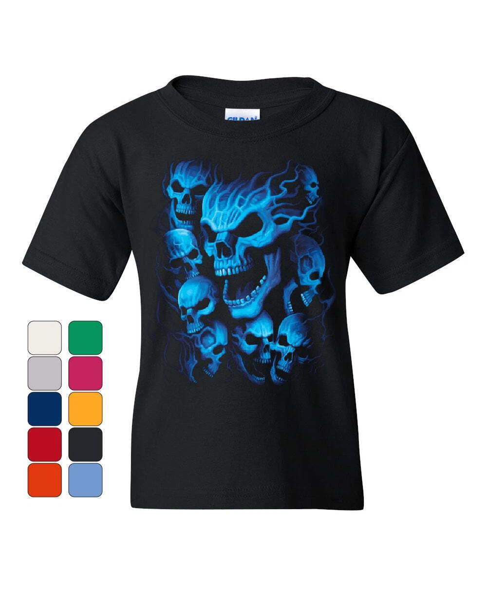 

Blue Skulls Youth kids boys T-Shirt Skull Face Death Dead Reaper Hell Evil Demon Kids Tee 160