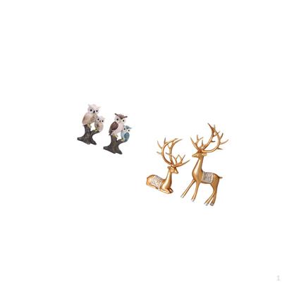 Owl And Reindeer Figurine Set Realistic Animal Sculpture for Desktop Decoration European Collectable