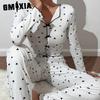 GMXIA Homewear Love Print Long-sleeved Lapel Pyjamas Women Can Be Worn Outside Trousers Two-piece Set