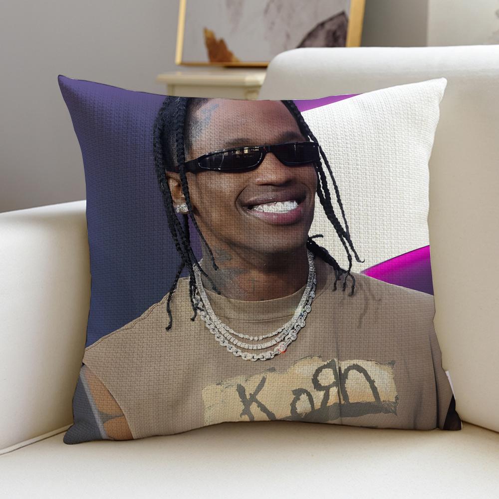 HipHop TTravis ScottS Cushion Cover Breathable and skinfriendly linen pillowcase square removable and washable cushion
