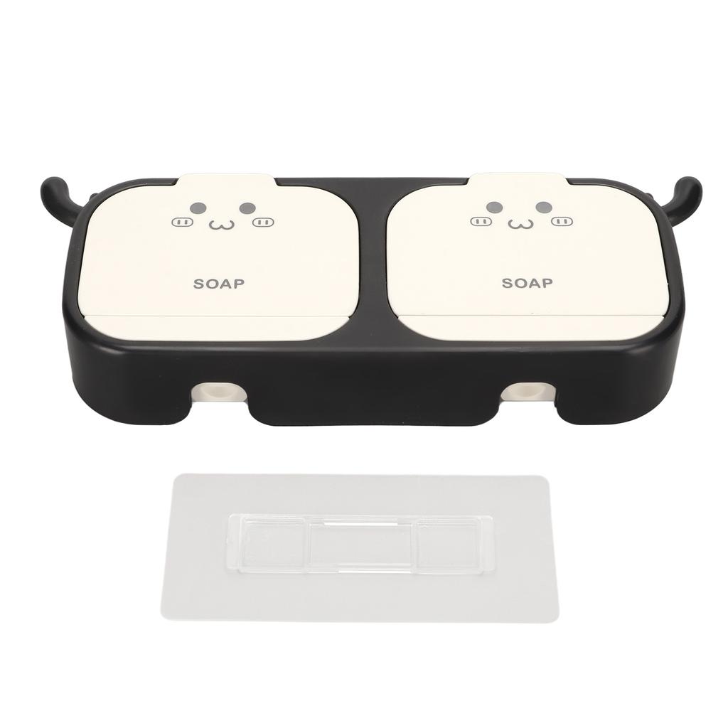 Wall Mounted Soap Case Box 2 Spaces Draining Drill Free Waterproof Flip Soap Dish Holder for Home
