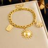 DIEYURO 316L Stainless Steel Golden Sun Totem Crystal Flower Pendant Necklace Bracelet Set Lady New Fashion Jewelry Glamorous