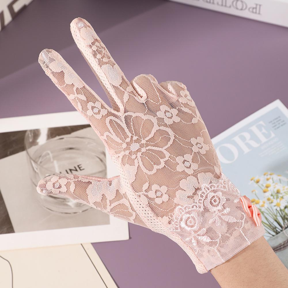Summer Lace Non Slip All Finger Touchscreen Sunscreen Gloves for Riding Outdoor Driving Anti Ultraviolet Ice Silk Gloves