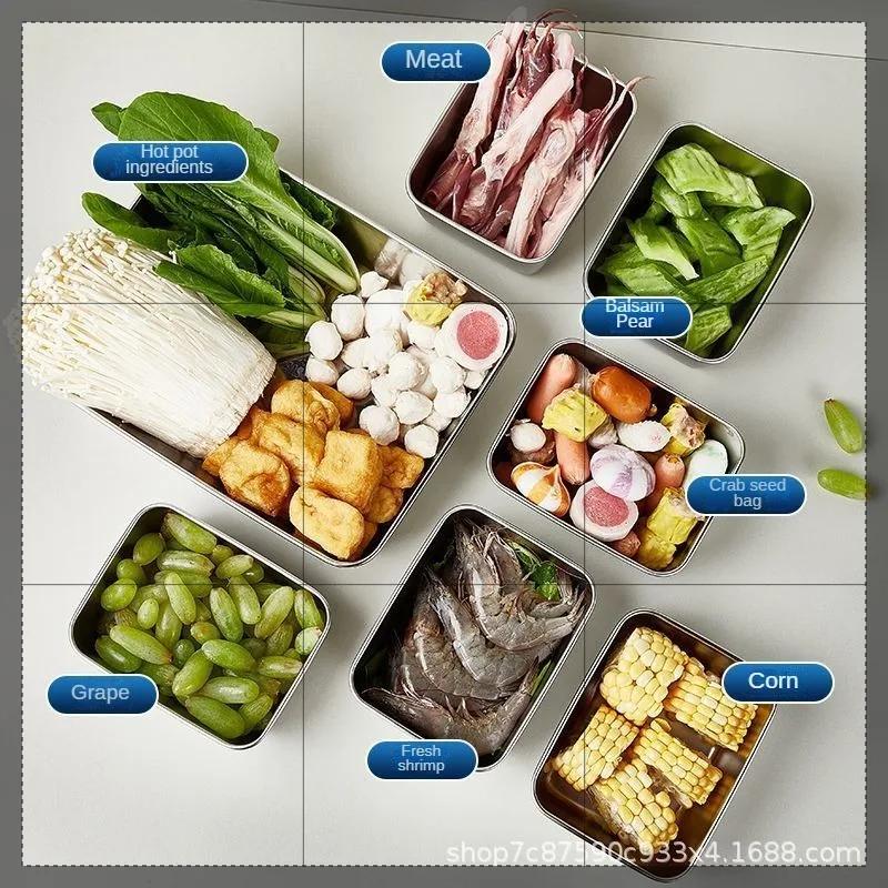 1/4 stk Rektangulær matoppbevaringspanne i rustfritt stål med lokk Fortykket firkantet tallerken Fatbrett Ferskhetsbevarende matboksbeholder