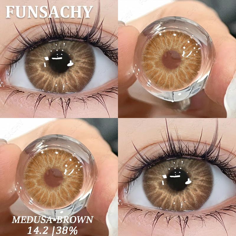 Funsachy 2Pcs Fashion Color Contact Lens For Pupils Blue Eyes 14.2mm Natural Brown Eye Lenses Beauty Green Lens Annual Cosmetics