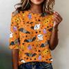 Women Loose Fit Casual Half Sleeve Top Round Neck Lightweight Pullover Blouse with Halloween Ghost Tree Print for Everyday Wear