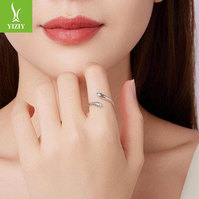 Minimalist S925 Sterling Silver Water Drop Open Ring, Classic Glossy Design Ring Ring