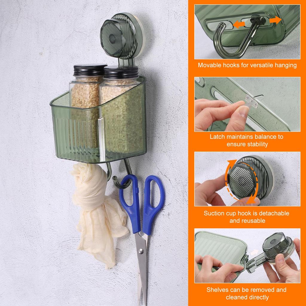 Uxcell Suction Cup Shower Caddy with Hooks, 3-Pack, Suction Cup Shower Organizer Shelf, Wall-Mounted Dispenser Rack, Storage Shelf for Bathroom and Ki