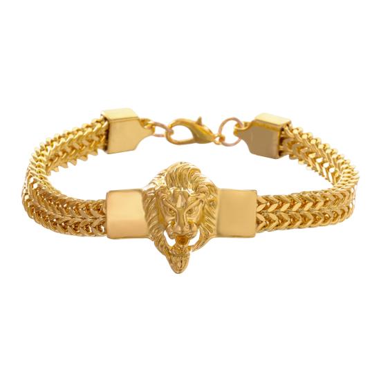 Men Bracelet Lion Decor Hip Hop Style Bracelet Round Smooth