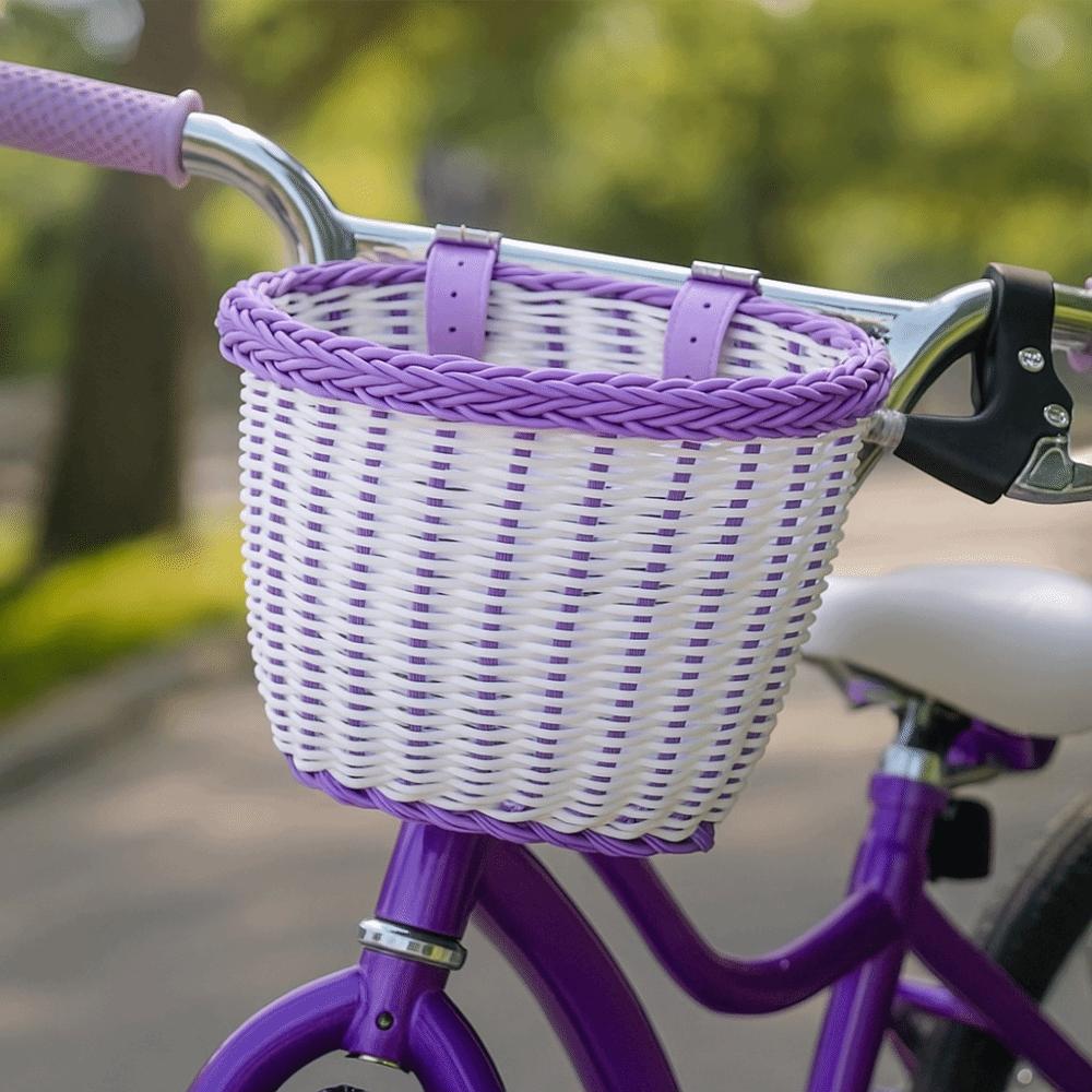 Handwoven Bicycle Basket Adjustable Leather Straps Cycling Handlebar Basket  Kids Adult Bikes