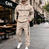 Men's Casual Letter Print Hooded Sweatshirt and Sweatpants Set, Lined Two Piece Outfit
