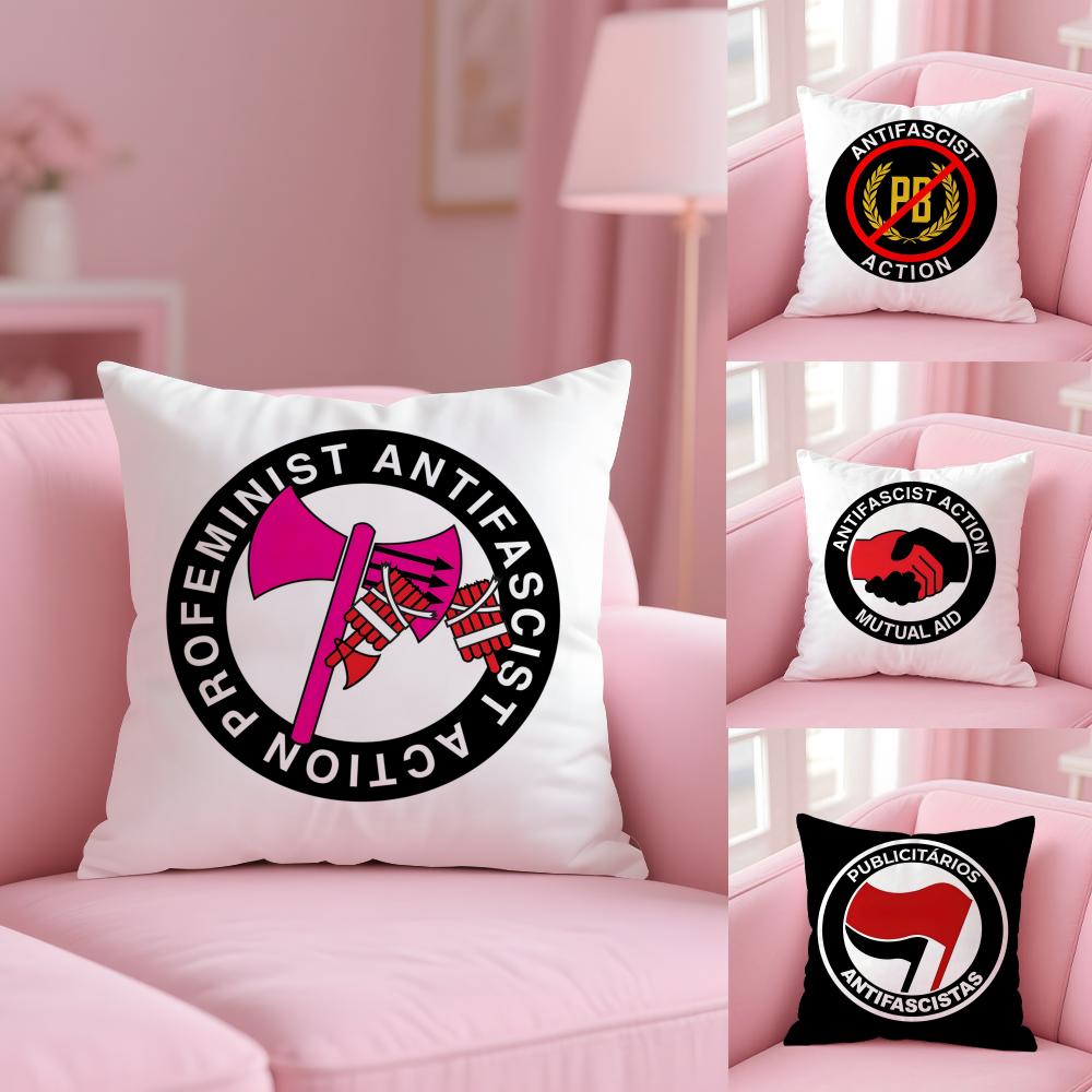 Antifascist Flag Anti-Racism Cushion Cover Plush Fabric Soft Double-Sided Printed Invisible Zipper Sofa Pillow Case Home Decor