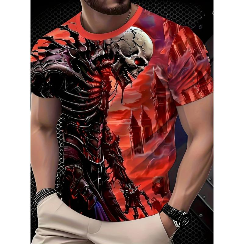 Men's 3D Skull Pattern Print Short Sleeve T-shirt Summer New Casual Tops Trend Cool Street Style Men's Clothing