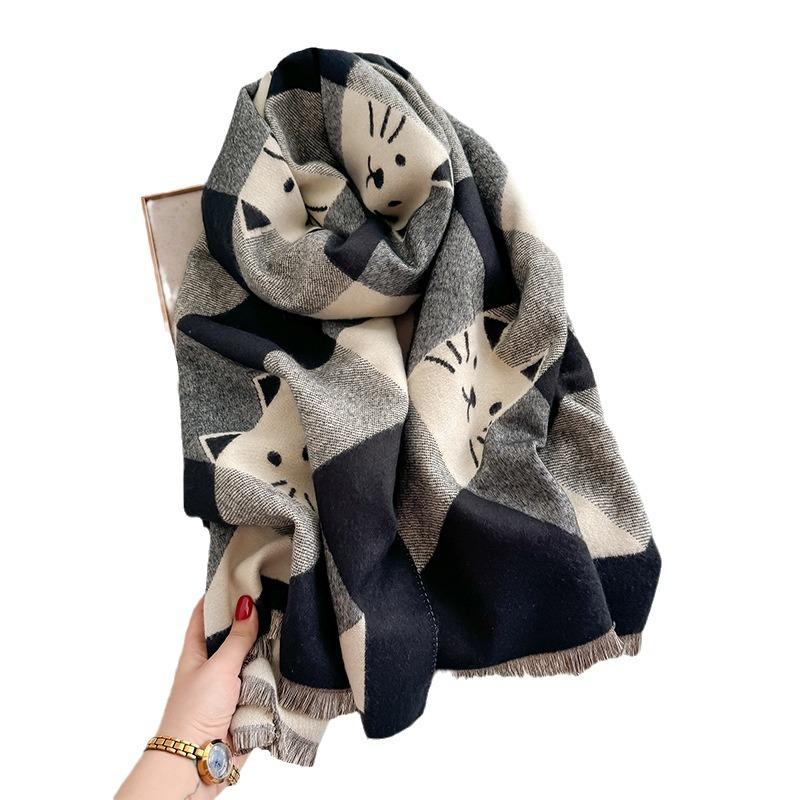 New plaid imitation cashmere scarf women's versatile kitten warm casual shawl autumn and winter fashion thickened scarf