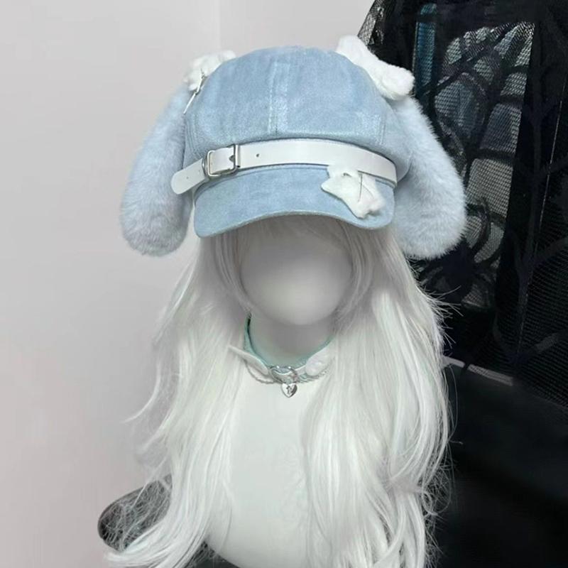 Gothic Lolita Beret Kawaii Hat Punk Bone Long Eared Puppy Hat For Women Girls Cosplay Hats Versatile Sunscreen Hat Gifts