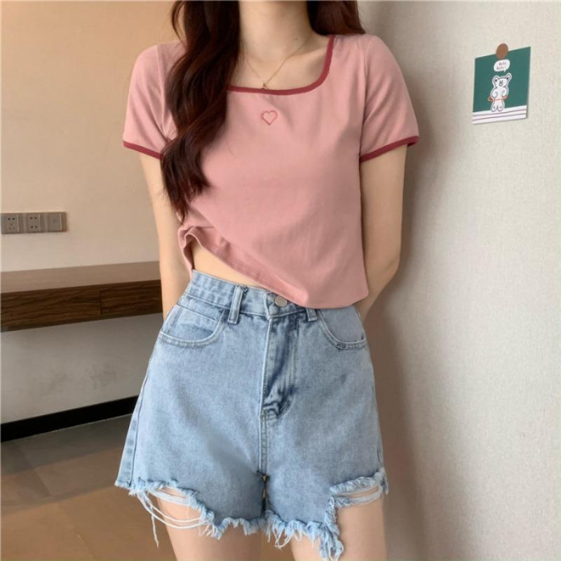 Love Embroidered T-shirt Women's Short Sleeve Top