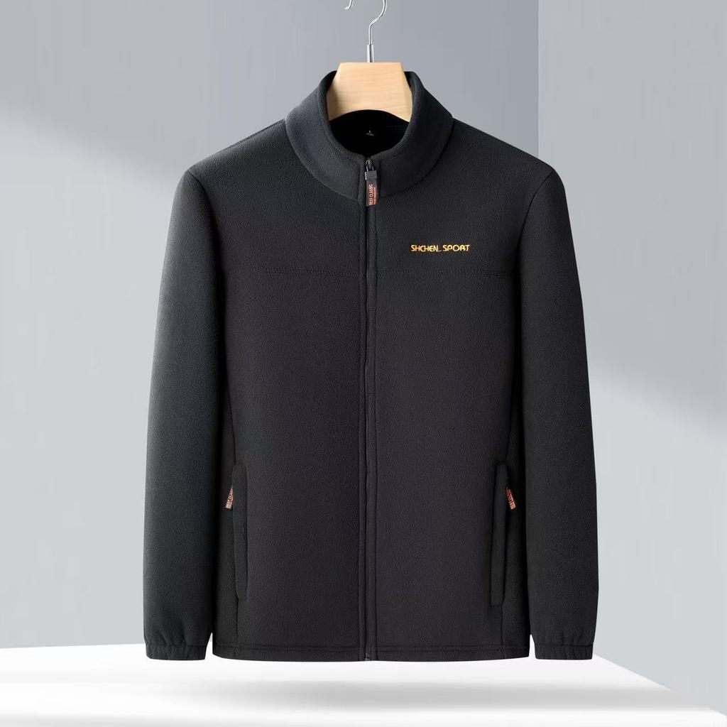 Autumn and Winter Polar Fleece Jacket Tops Men's Jackets Stand-up Collar Young and Middle-aged Men's Fleece Plus Velvet