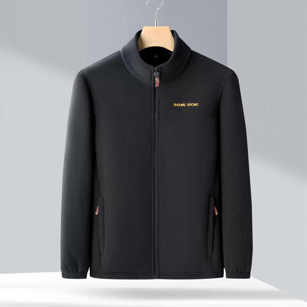 

Осенне-зимняя куртка из полар-флиса, топы, мужские куртки, воротник-стойка, флис для мужчин молодого и среднего возраста плюс бархат S чёрный