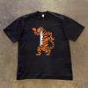 Solid colorUnisex Black Dancing Tiger Print Short Sleeve T-shirt Casual Graphic Tee Streetwear