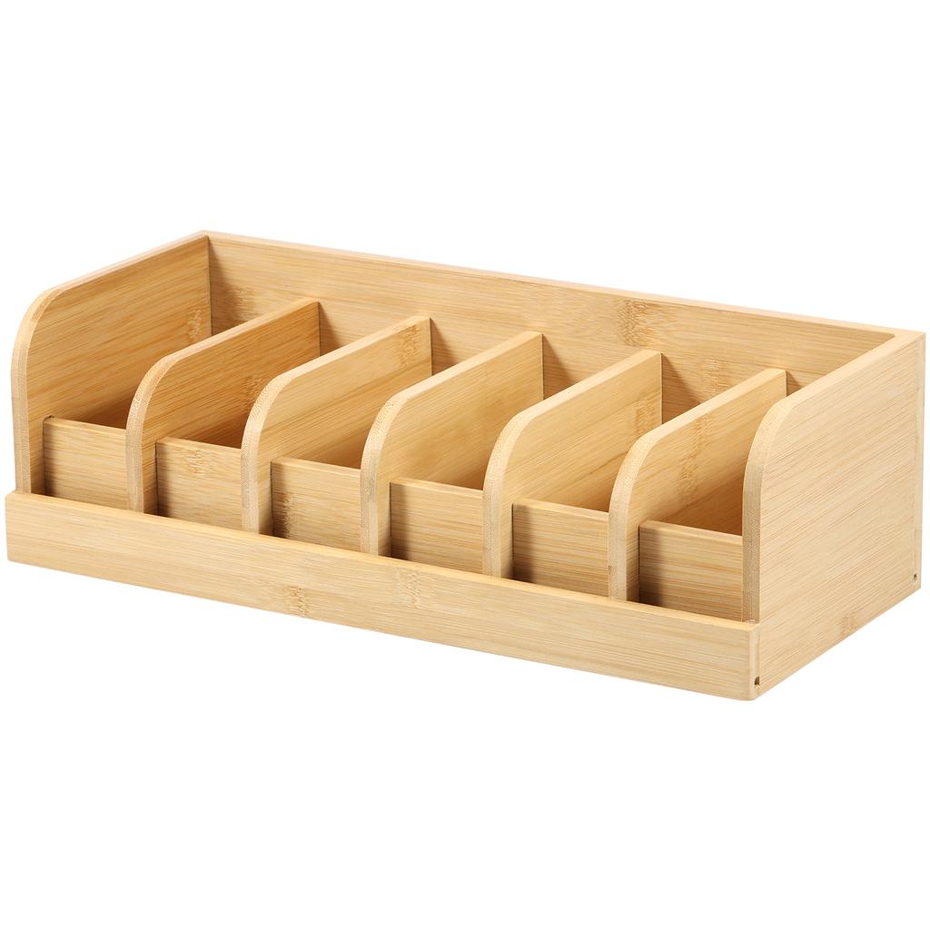 Natural Bamboo Belt Organizer 6-Grids Closet Belt Storage Rack Save Space Multipurpose Drawer Tie Purse Storage Displayer Holder
