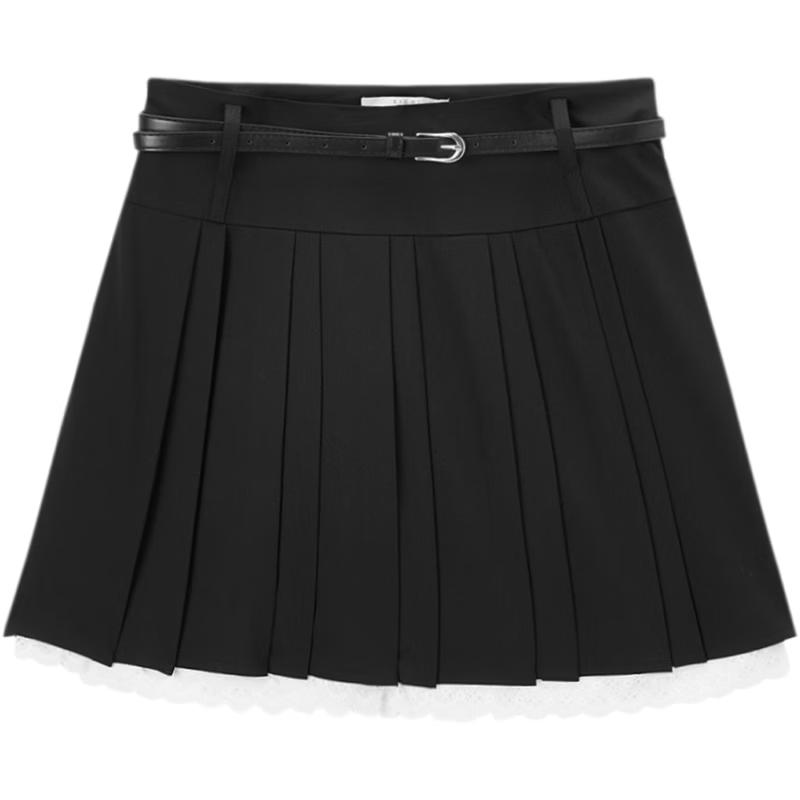 EICHITOO Women s Lace Hem A-Line Pleated Midi Skirt L