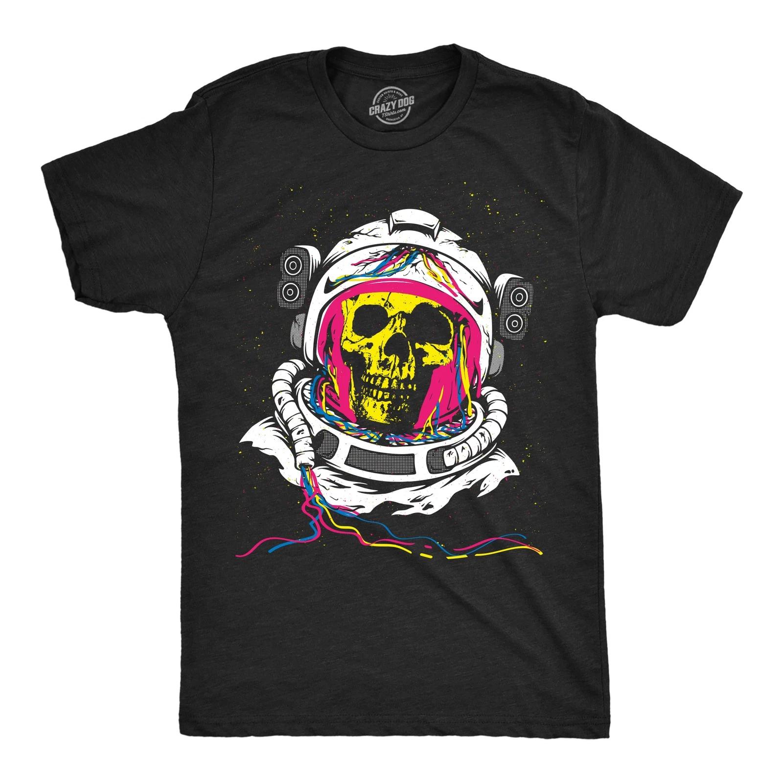Mens Funny T Shirts Rainbow Astronaut Skull Cool Graphic Tee for Men XS
