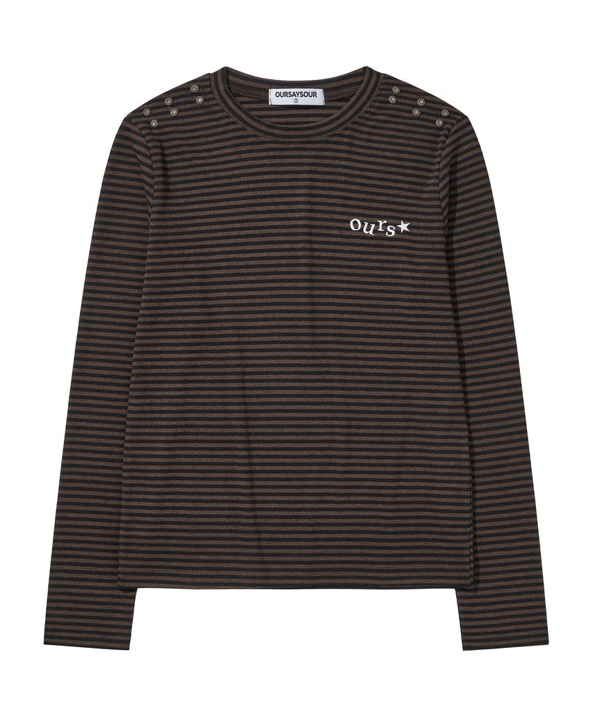 Awoseiawo Ours Studded Stripe Long Sleeve Brown