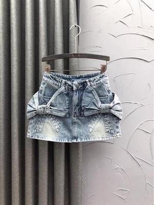 Maßgeschneiderter blauer Jeans-Minirock mit Schleife - Damen High-Waist A-Linie Bodycon für die Herbstmode
