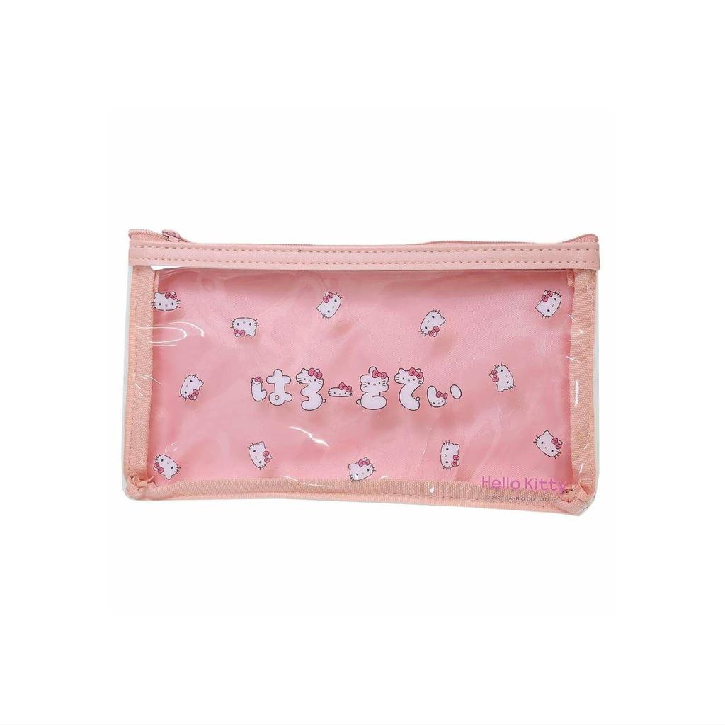 K Company Sanrio Characters Clear Flat Hello H115 X W200 X D18mm Pouch, Kitty, (SAC-CLP-KT)