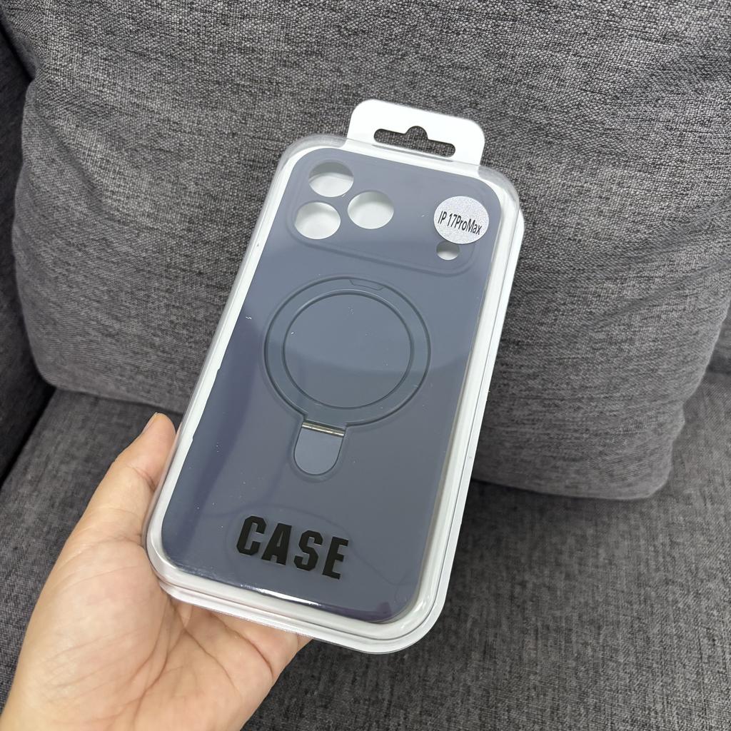 Liquid Silicone Case For Iphone 17 16 15 14 13 12 11 Pro Plus Max Air Magsafe Metal Stand Lens Full Protection Fine Grip Cover