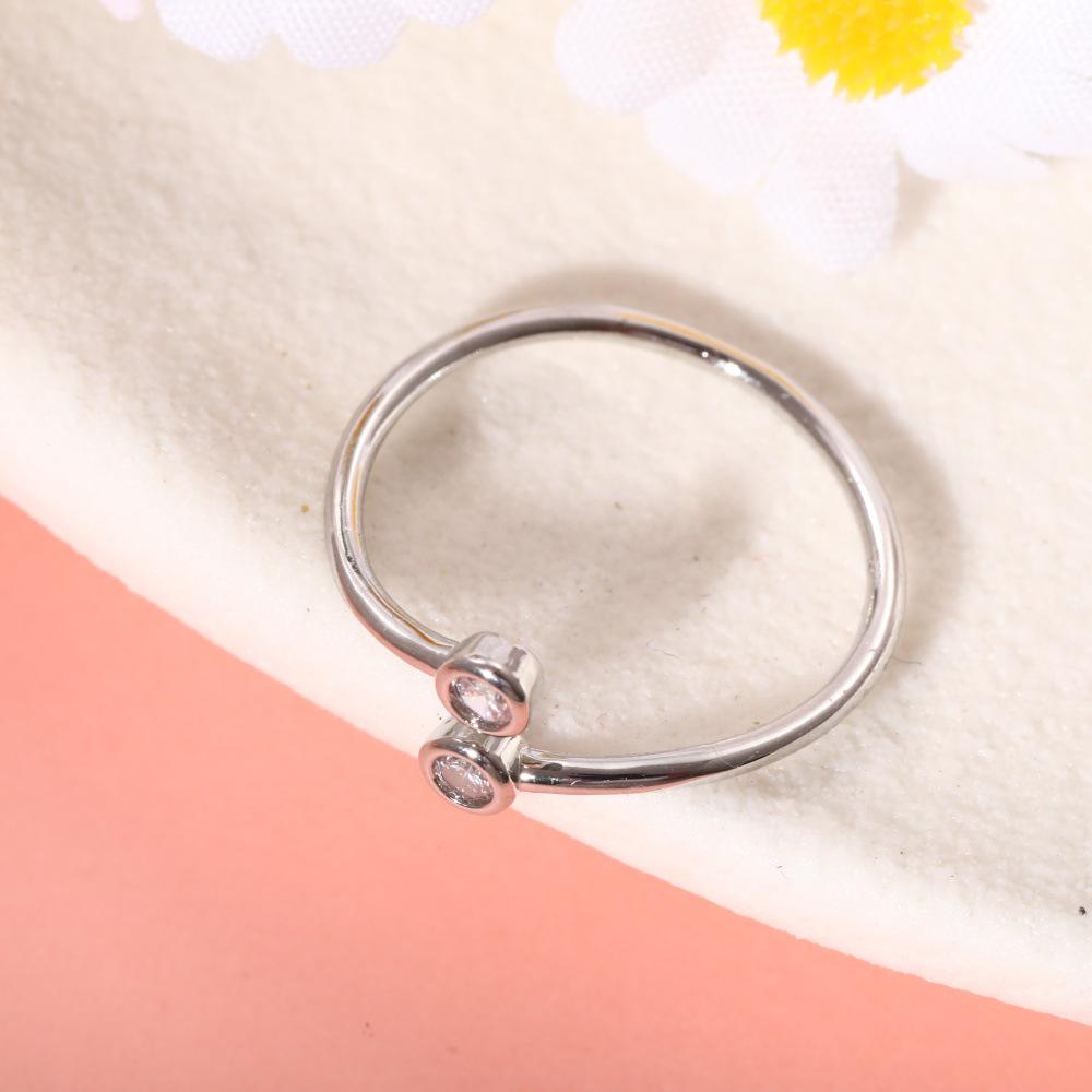 Adjustable Japanese-Korean Double Diamond Ring with Copper Micro-Set Zircon