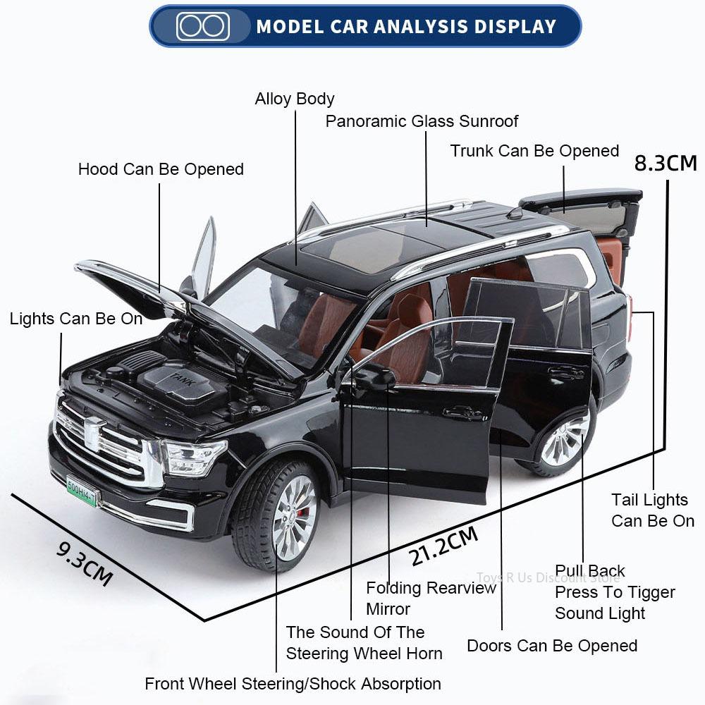 1:24 Range Rover SV 2025 Tank 500 Alloy Cars Models Diecast Toys with Light Sound Off-road Pull Back Vehicles Table Ornament