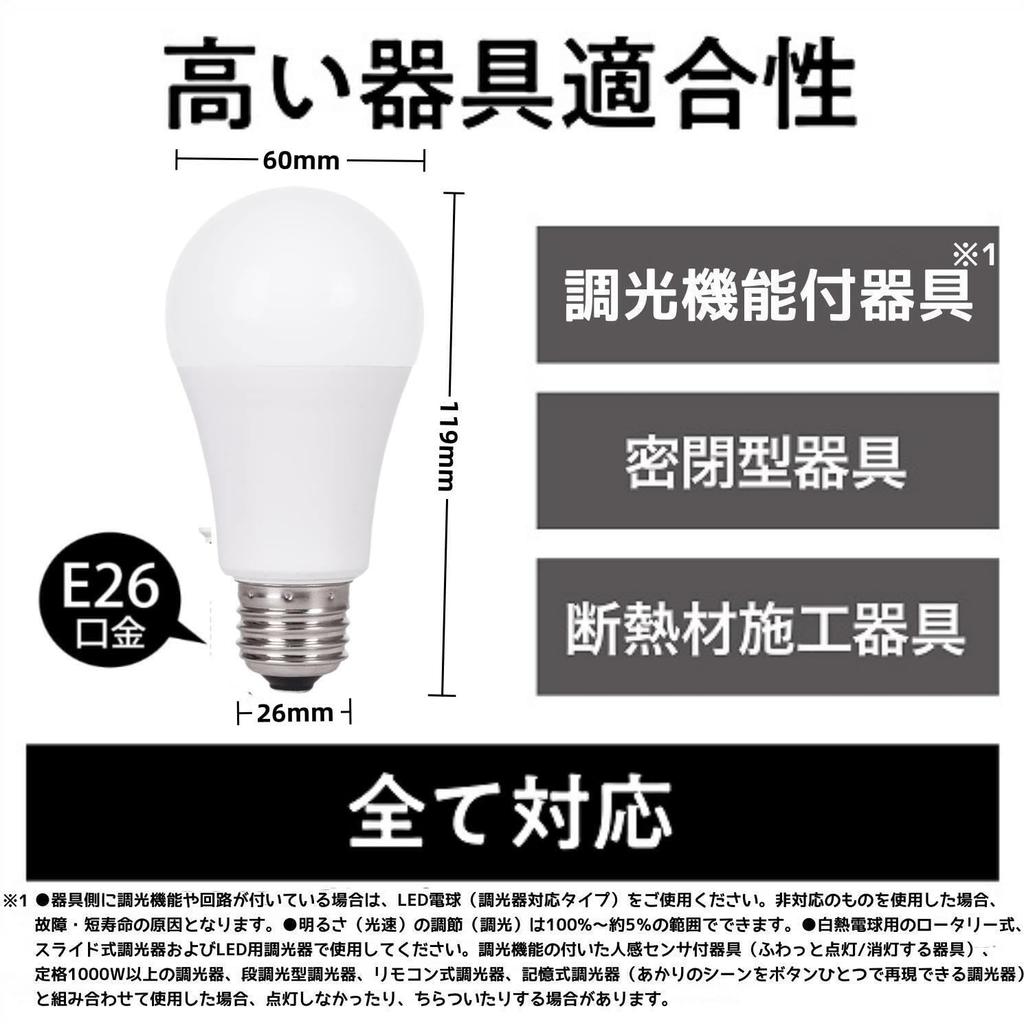 LED light bulb, 26mm base, equivalent to 60W incandescent bulb, daylight white (7.2W), general-purpose, omnidirectional, dimmable, suitable for