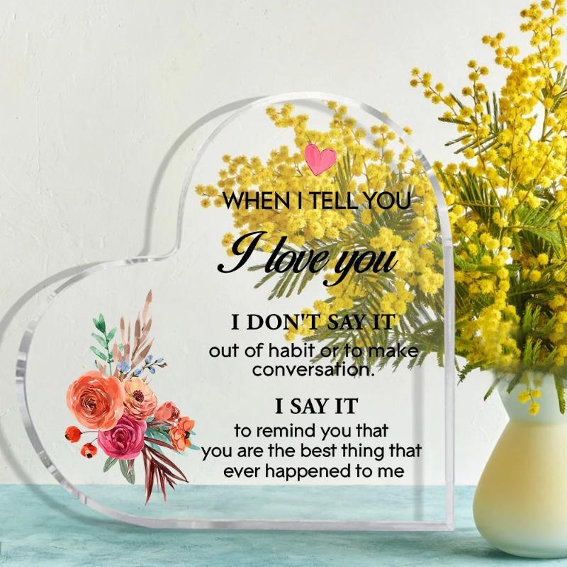 2D Flat Heart Shaped Acrylic Couple Gifts Desktop Decoration, Home Decor Plaque Hanging Wall Art Decorative Garden Decoration for Room Door Signs Hang