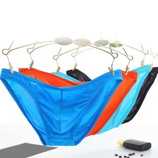 Men Briefs Ice Silk Ultra-Thin Low-Waist Underwear with Independent Bag Solid Color Elastic