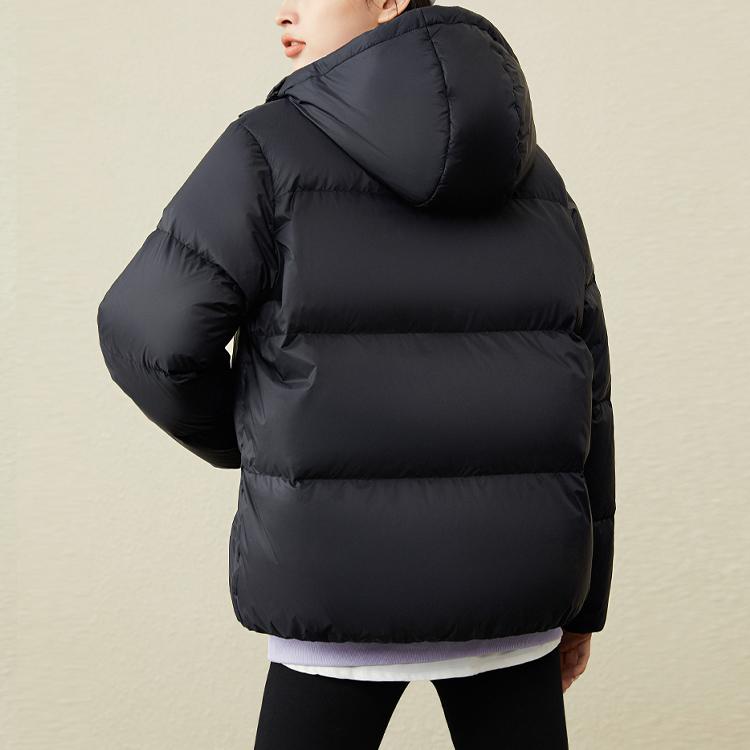 Anta Life Series Solid Color Logo Zipper Hooded Down Jacket Women outerwear Black 162248904-1