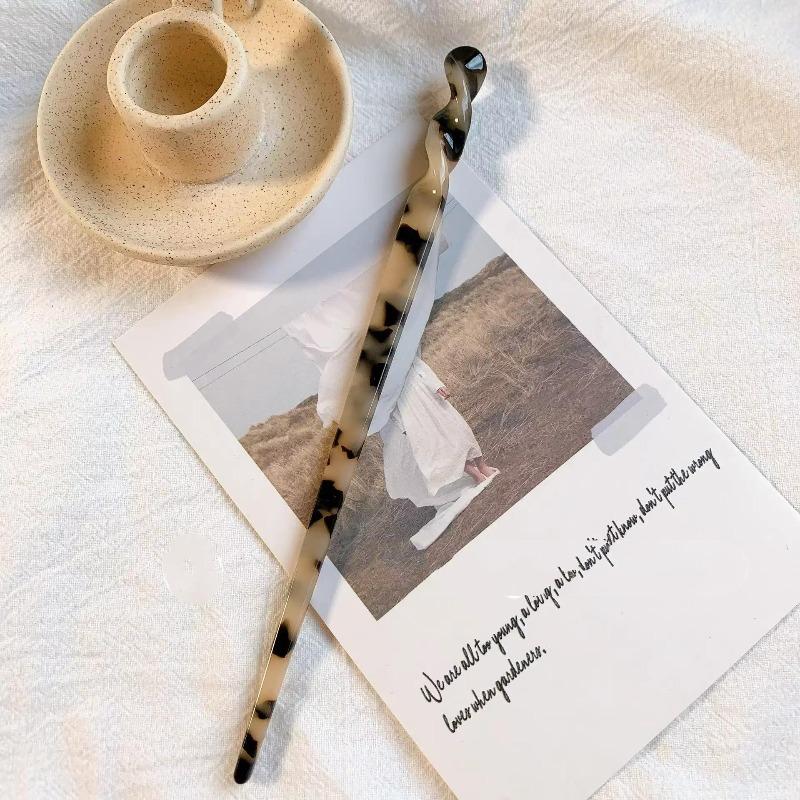 Chinese Style Floral Print Hair Sticks Vintage Acetate Resin Women Hairpins Clip Pin Headwear Wedding Jewelry Accessories