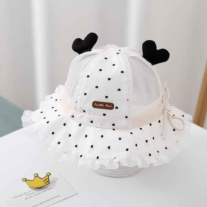 Baby Mesh Bucket Hat Summer Thin Sweet Girls Fisherman Hat Infant Toddler Cute Love Sun Protection Basin Caps For Baby 1-3Years