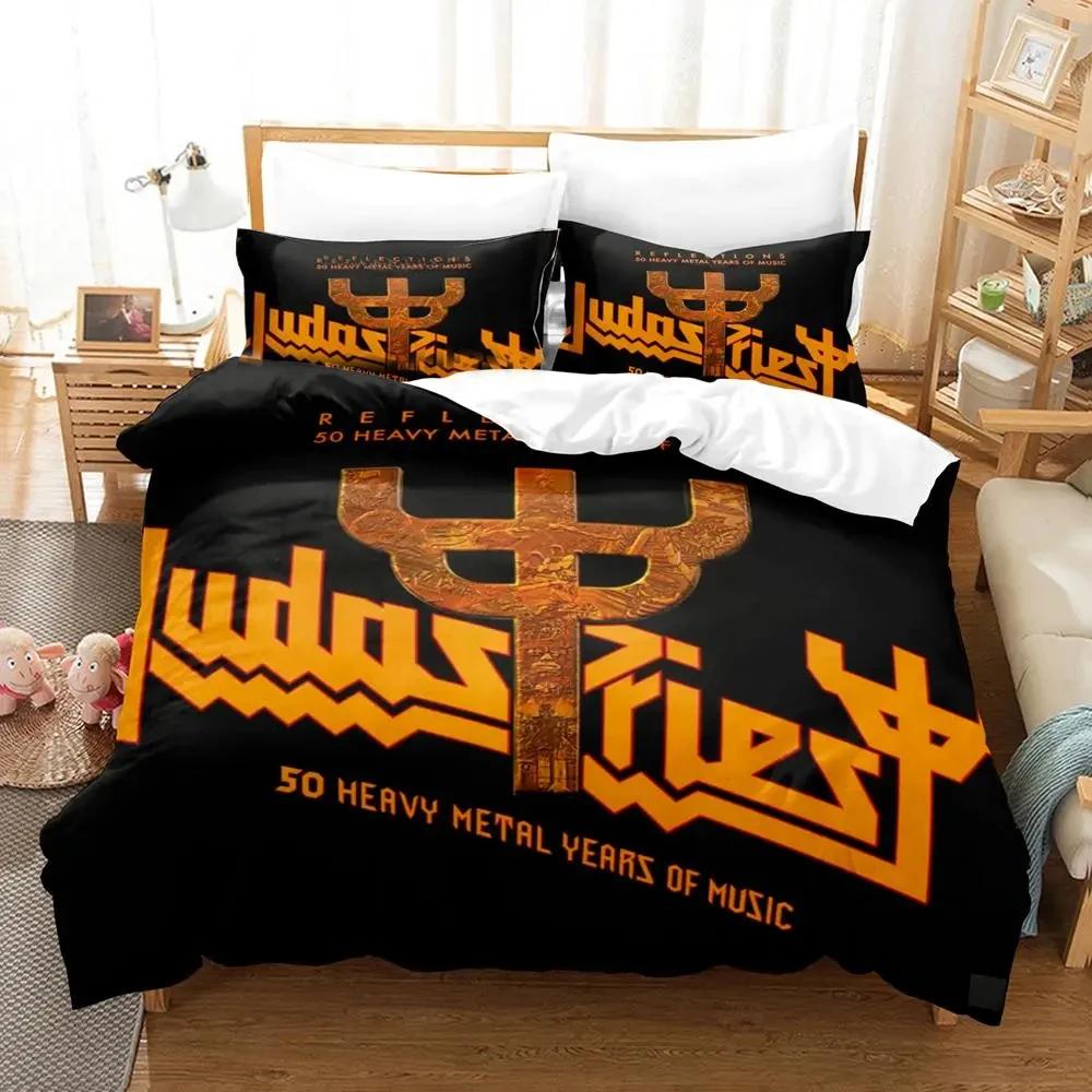 3D Print Judas Priest Beding Set Soft Duvet Cover Bed Linen Set Comfortable Quilt Cover Pilowcase Warm Comforter King Quen Sized Dimensions Young Boys