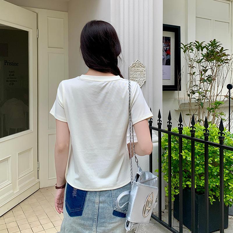 European Round Neck Graffiti Printed Letter Short-sleeved T-shirt Women's Summer New Slim and Thin Versatile Top Trendy
